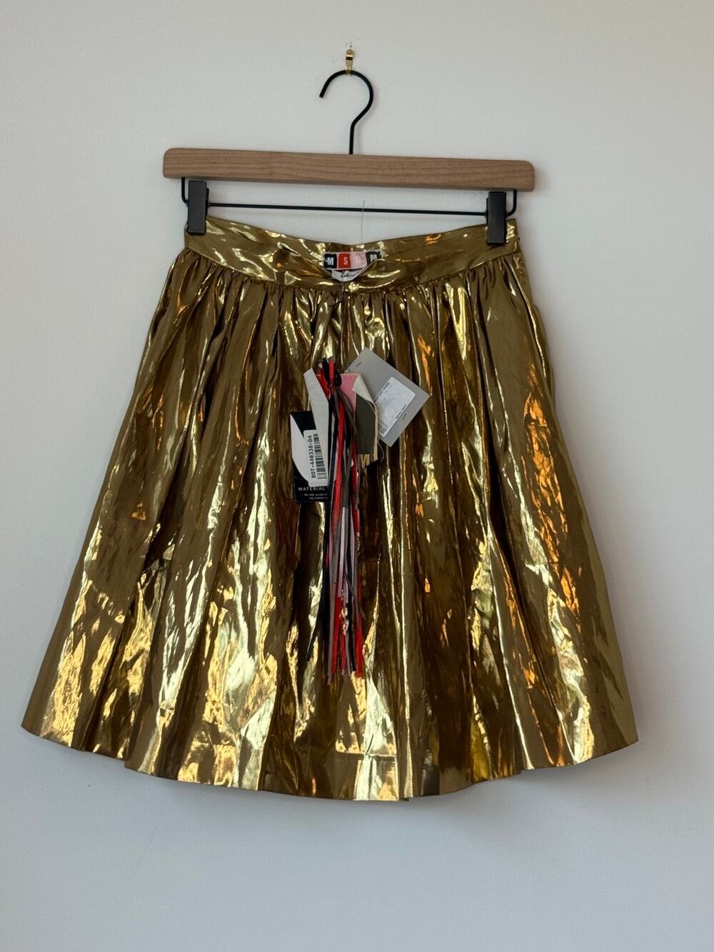 MSGM Metallic Gold Pleated Full Skirt High Waist Statement NWT